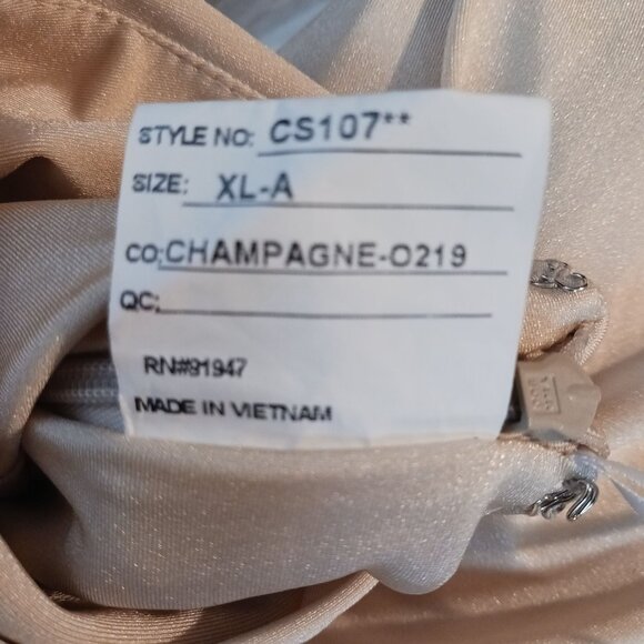 NWT, Cynthia & Sahar XL Luz, One-Shoulder Stretch Satin Mermaid Dress, Champagne - Picture 8 of 13